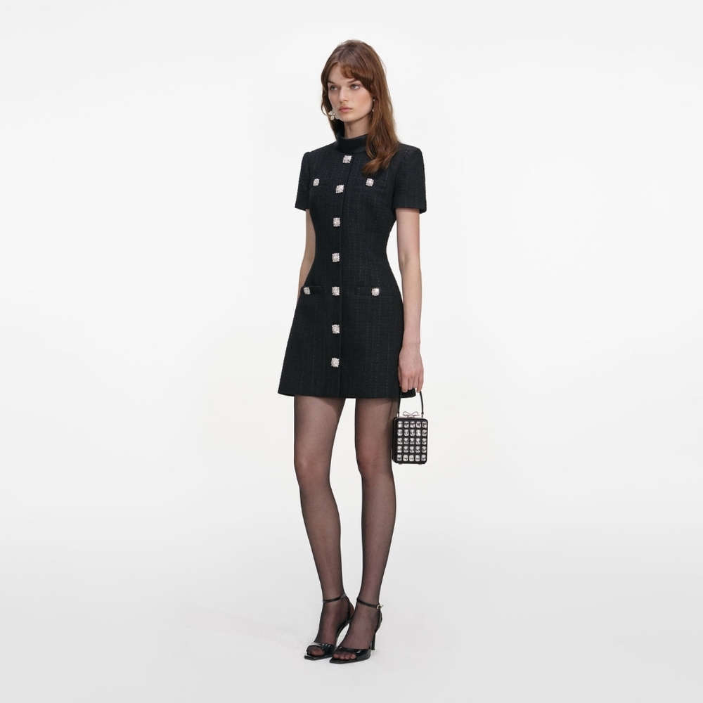 Self-Portrait Black Boucle Collared Mini Dress - image 2